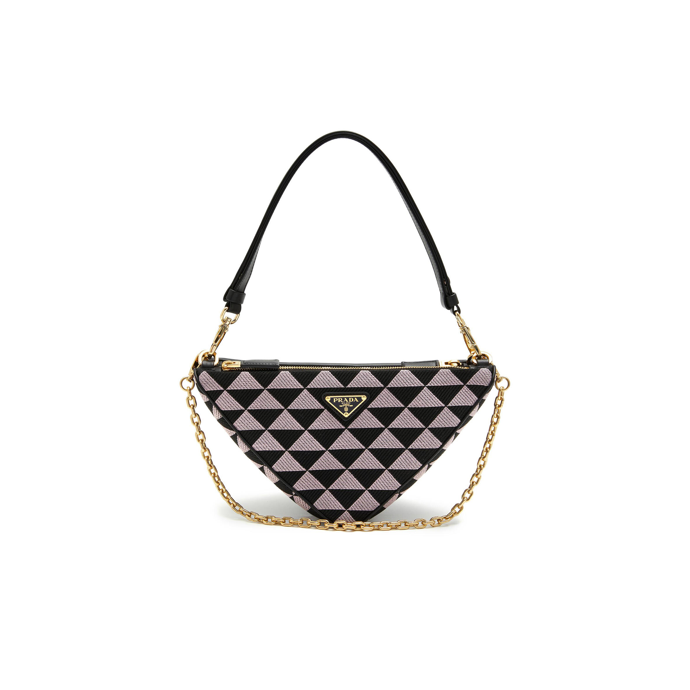 PRADA TRIANGULAR COLORBLOCK JACQUARD SHOULDER BAG 1BC176 (25*23*5cm)